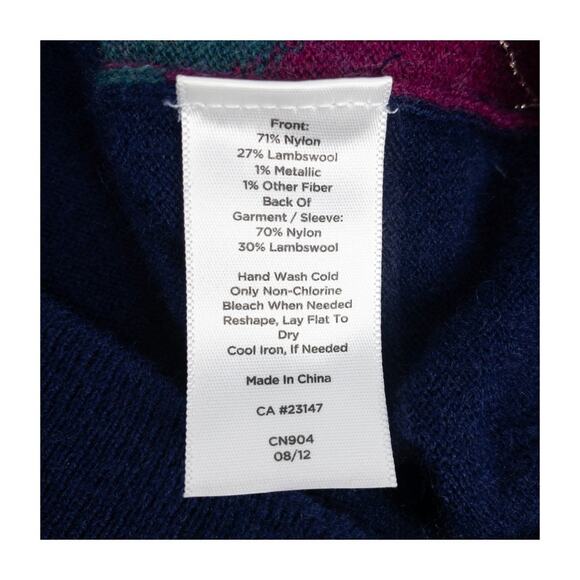 Talbots Petites MP Argyle Lambswool Blend Sweater Navy Purple Teal Preppy - Picture 7 of 10
